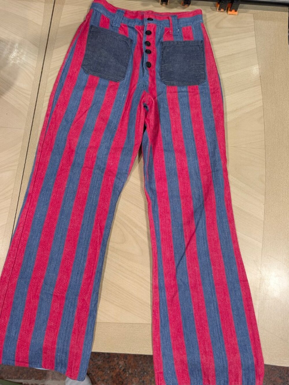 Striped Red Blue Flare Jeans Vintage 70s Children High Waisted Size 6